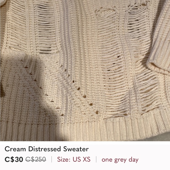 Cream round neck naturally distressed sweater - Picture 2 of 3